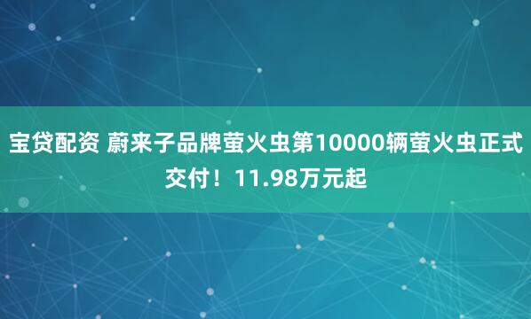 宝贷配资 蔚来子品牌萤火虫第10000辆萤火虫正式交付！11.98万元起